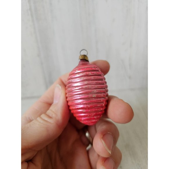 Vintage teardrop flocked red pink mercury glass ornament set Xmas tree - Picture 10 of 13